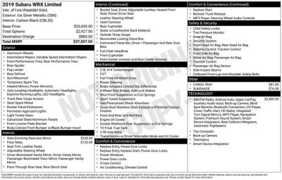 2019 Subaru WRX Limited