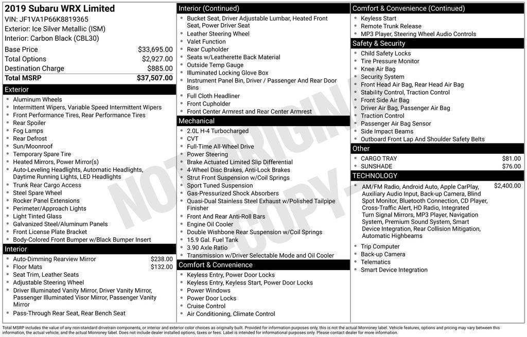 2019 Subaru WRX Limited