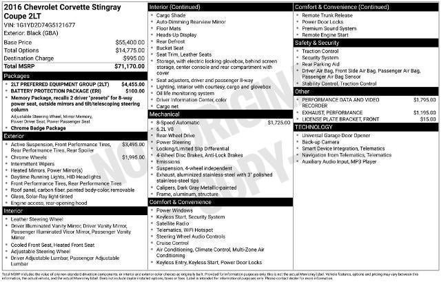 2016 Chevrolet Corvette 2LT