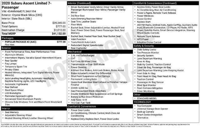 2020 Subaru Ascent Limited