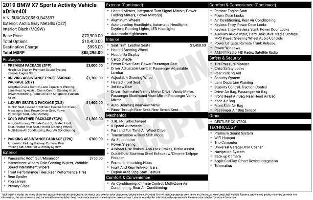 2019 BMW X7 xDrive40i Sports Activity Vehicle